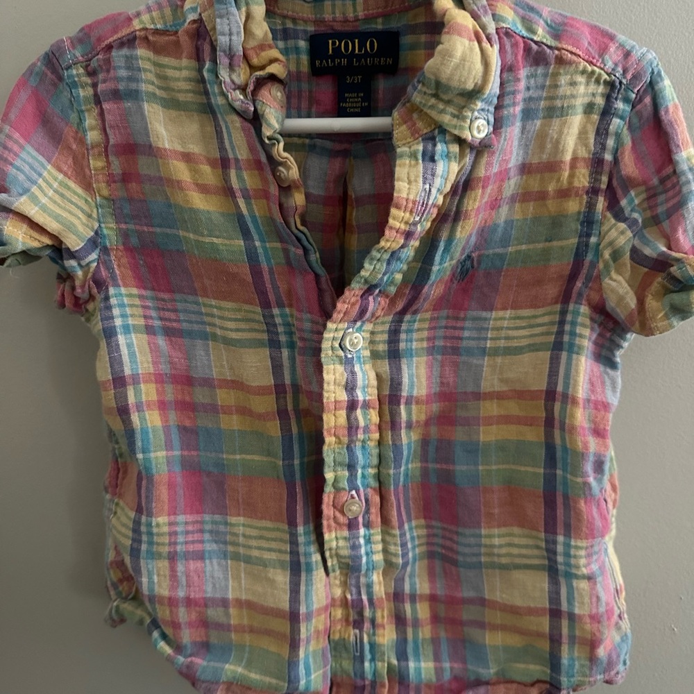 Polo by Ralph Lauren Red and Pink Button Down Shirt cotton linen